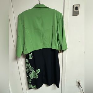 Maya Brooke size 22W 2 piece 3/4 sleeve Navy Blue and Green jacket dress